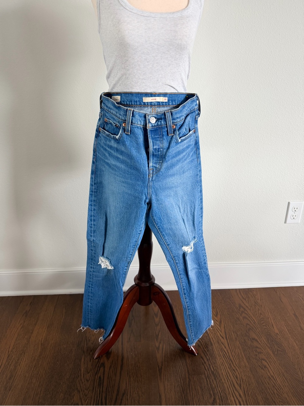 Levi's Wedgie Mid-Blue Distressed Ankle Jeans